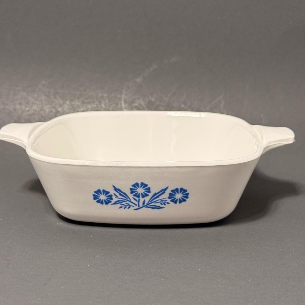 Corning Ware Cornflower Blue P-41 Petite Pan Vintage White Square Baking Dish *